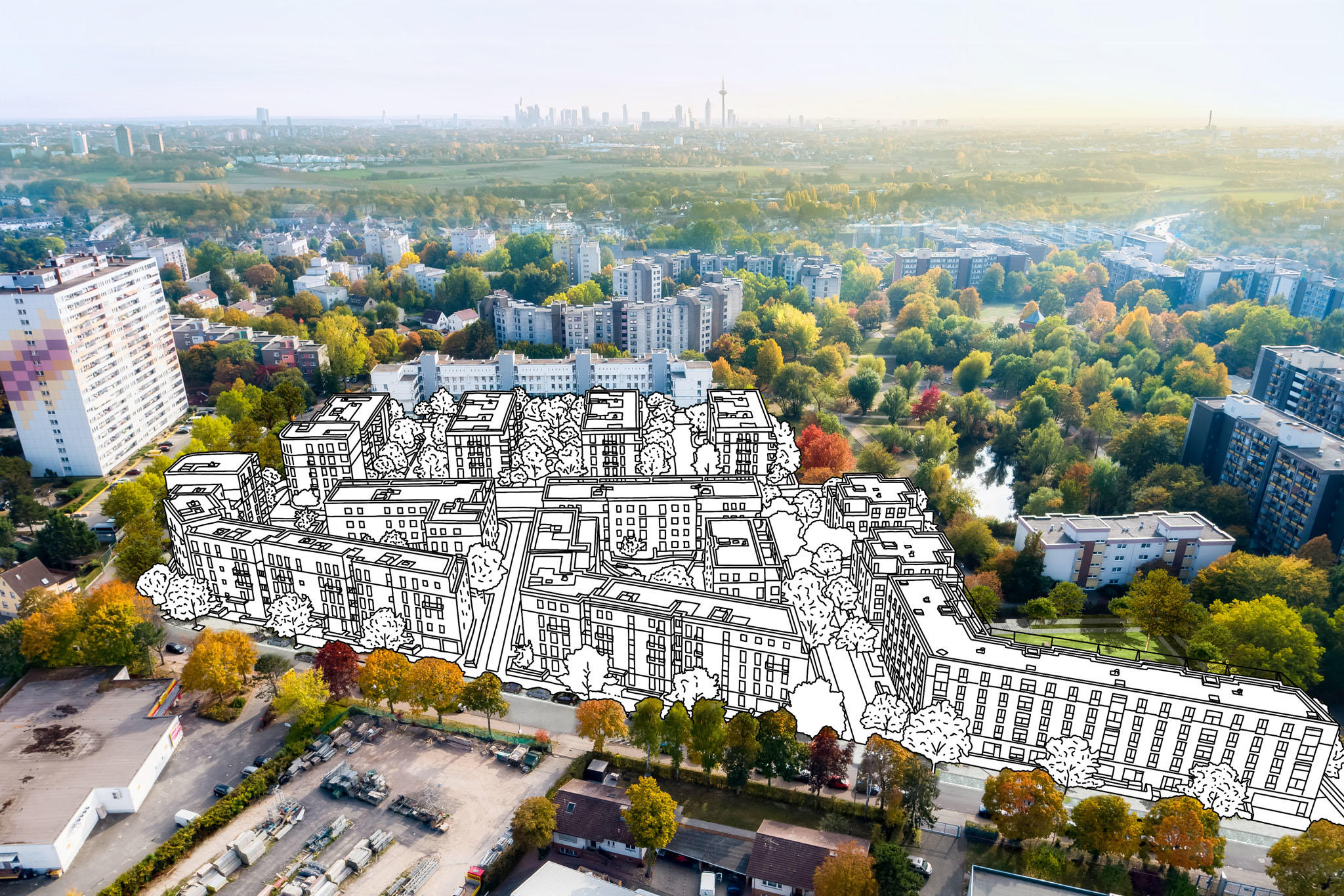 A new residential quarter is emerging on the edge of a larger estate at the northern end of Frankfurt's Ben-Gurion-Ring road. The "Grünhoch2" project is being completed for GWH Wohnungsgesellschaft.