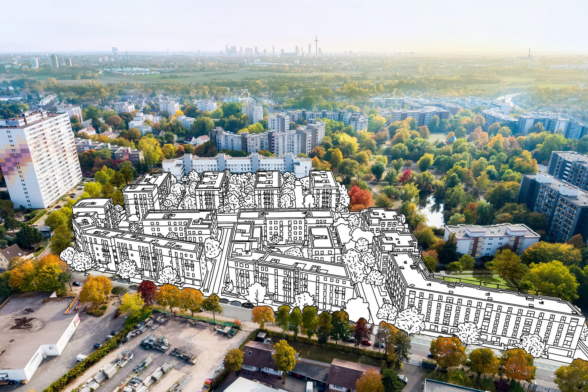 Am nördlichen Ende des Ben-Gurion-Rings in Frankfurt entsteht ein Quartier im Quartier. Bauherr des Projekts „Grünhoch2“ ist die GWH Wohnungsgesellschaft.