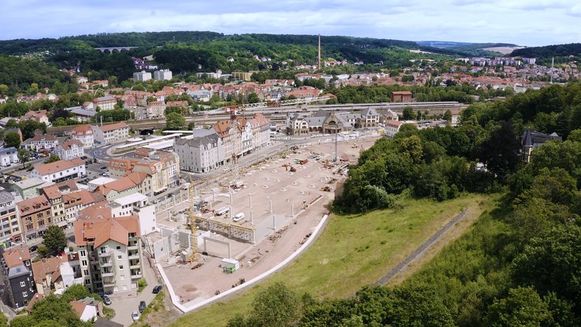 Die Baustelle im Juli 2019 von Süden, Luftbild